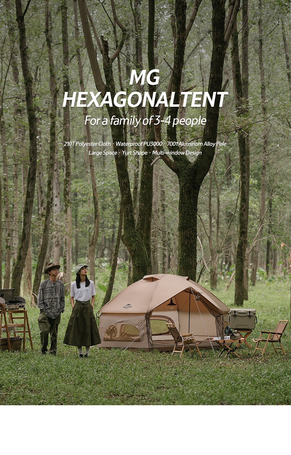 Cheap Goat Tents  Hexagonal Outdoor Tent One piece Bracket One Door Three Windows 3 4 Persons Outdoor Camping Waterproof Tent NH21ZP001   